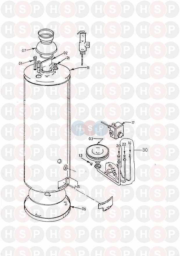 parts of water heater diagram