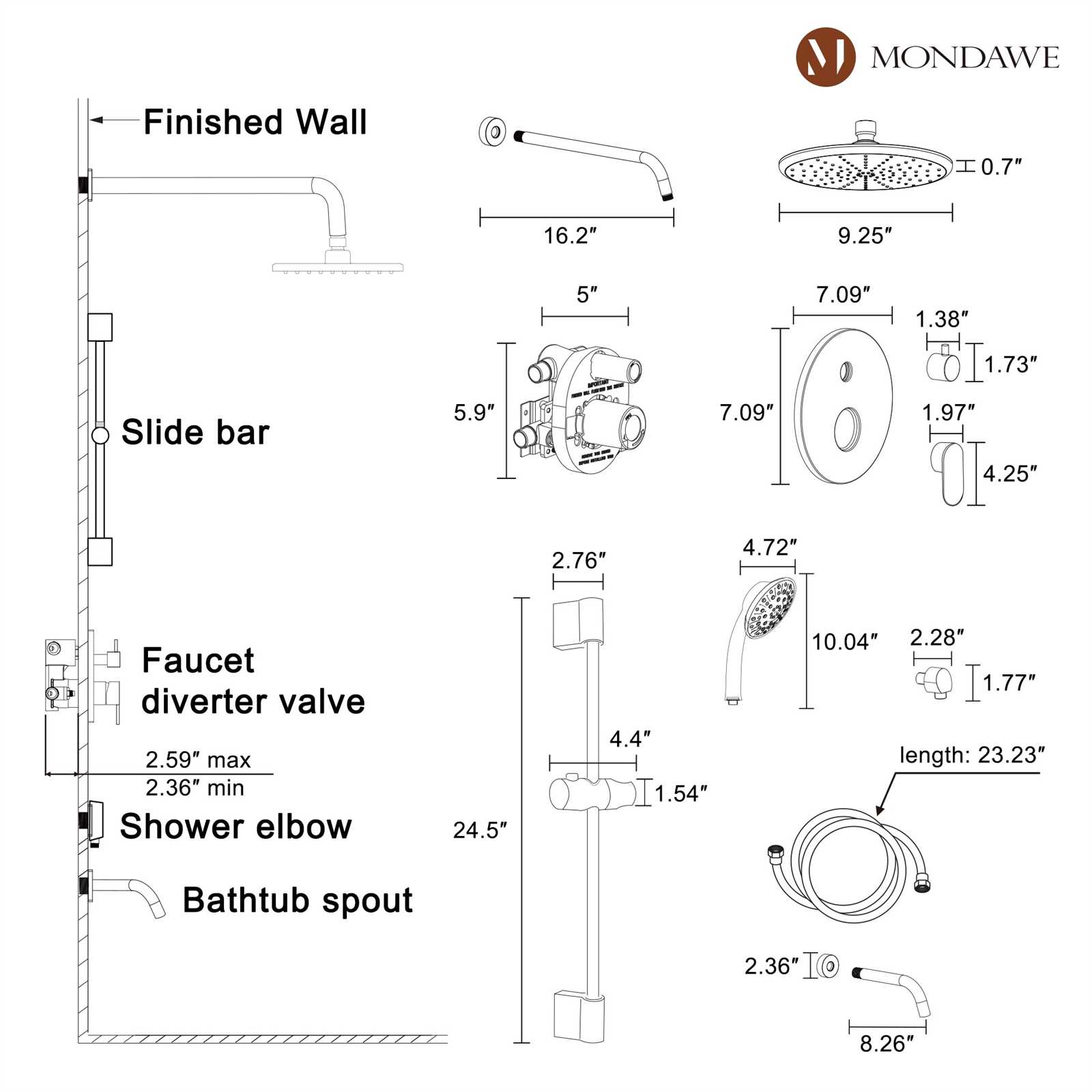 parts of a shower head diagram