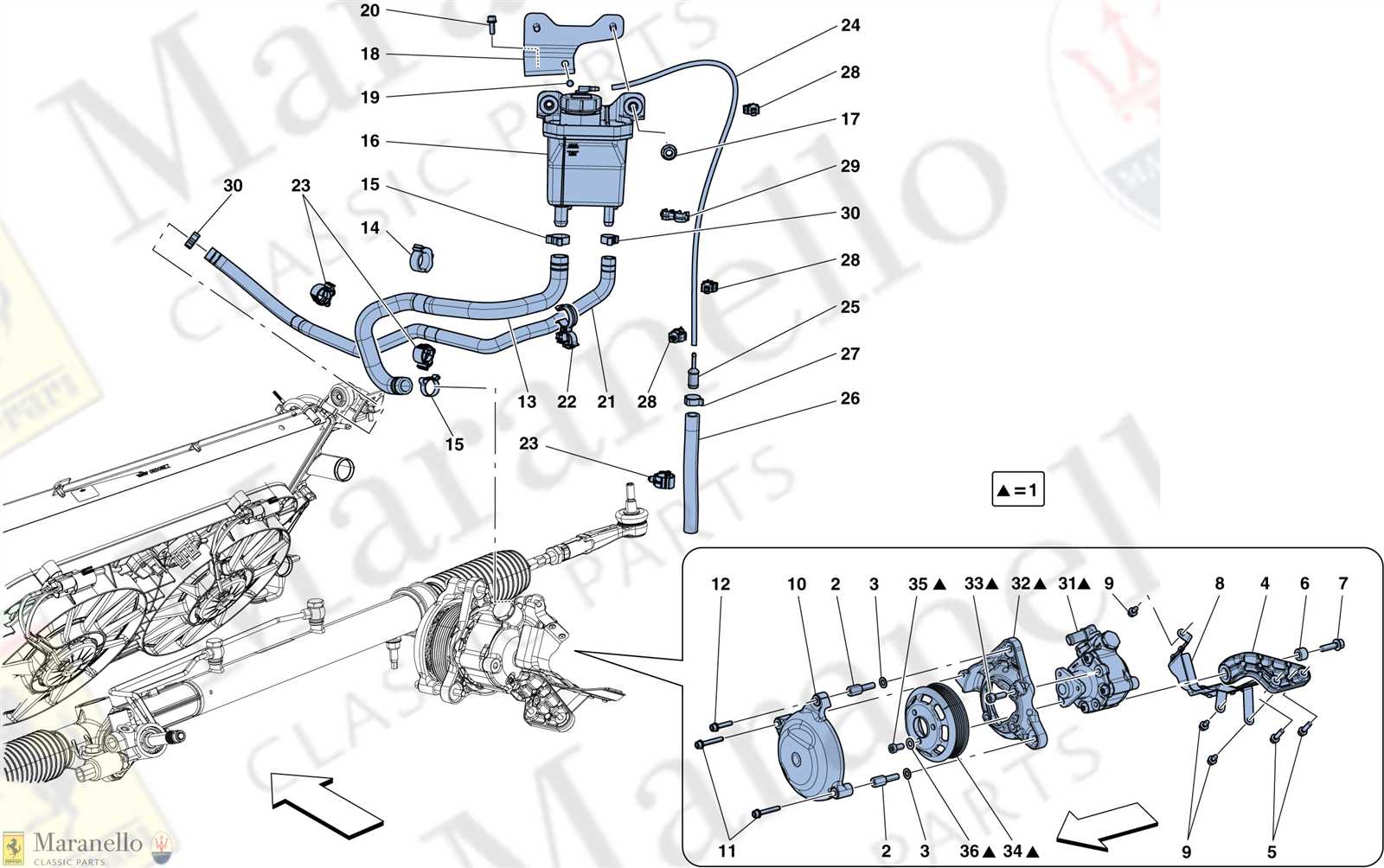 power steering parts diagram