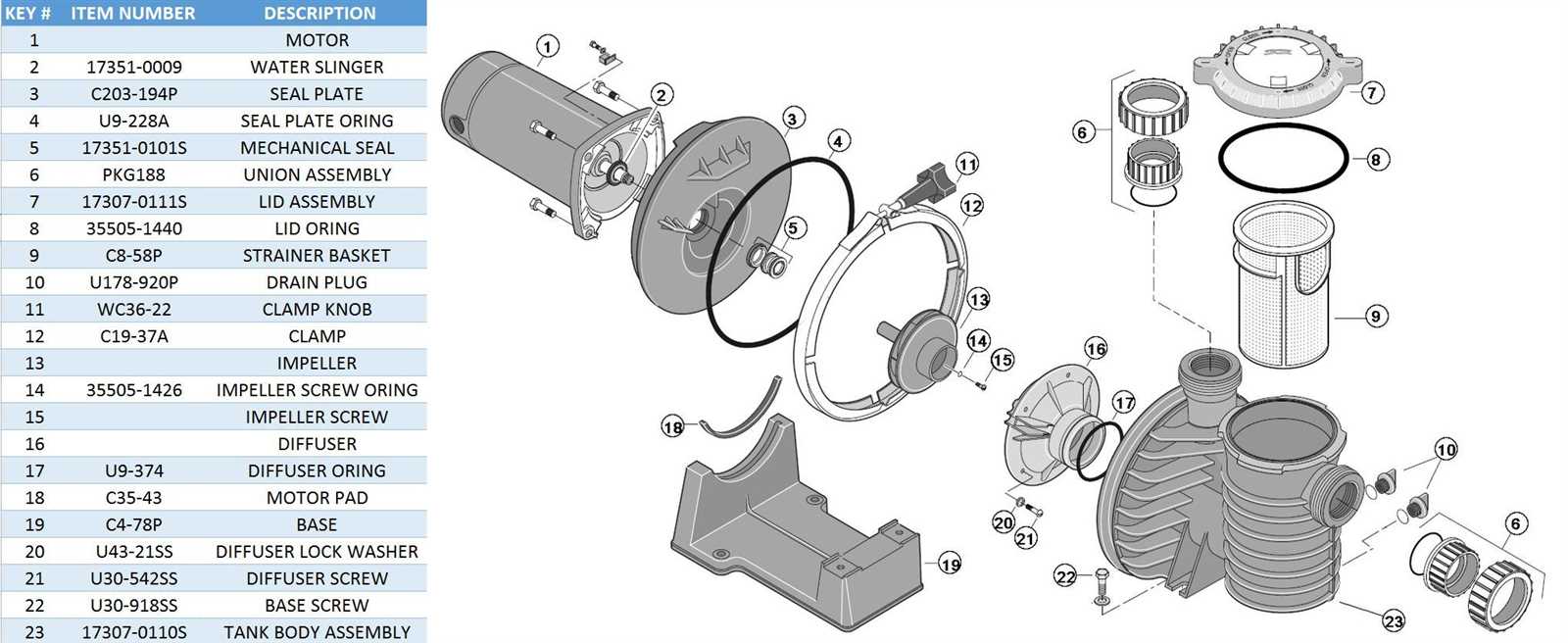 pool pump parts diagram