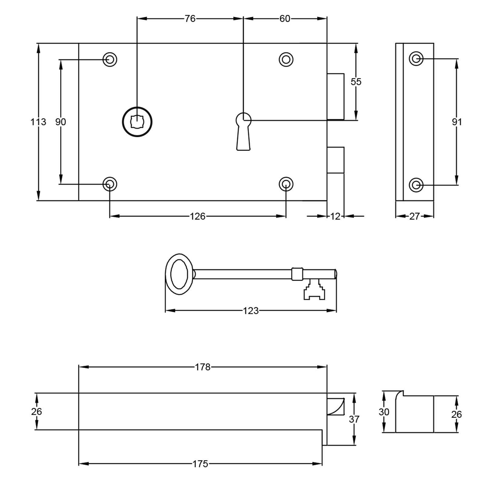 rim lock parts diagram