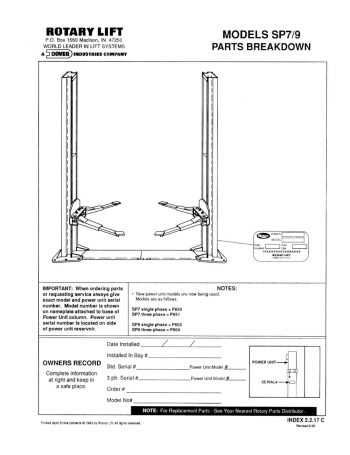 rotary lift parts diagram