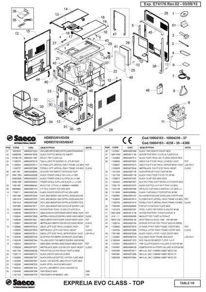 saeco exprelia evo parts diagram