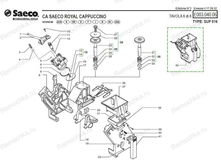 saeco royal cappuccino parts diagram