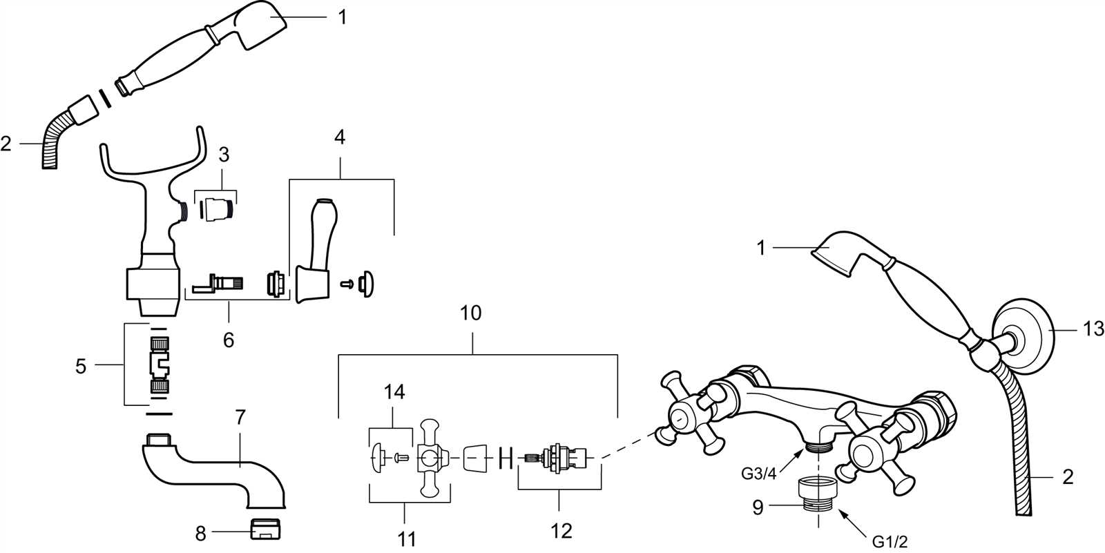 shower tap parts diagram