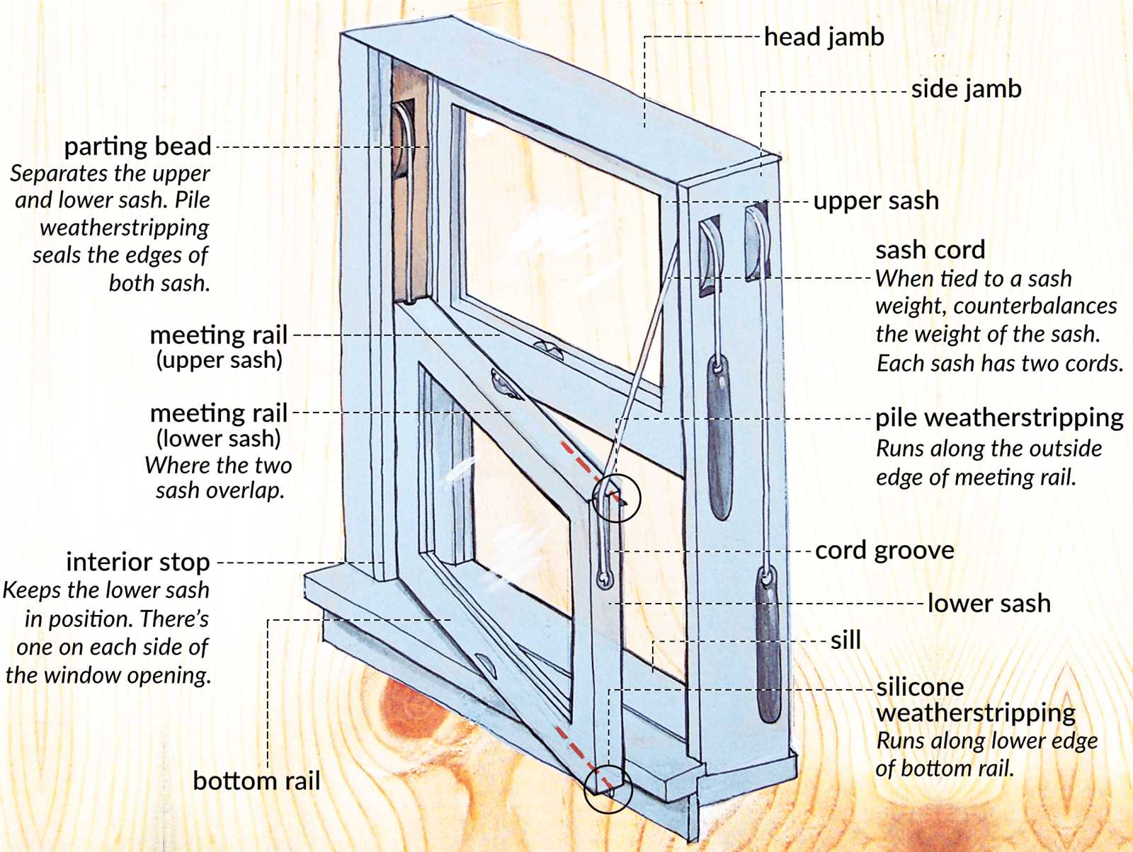 single hung window parts diagram