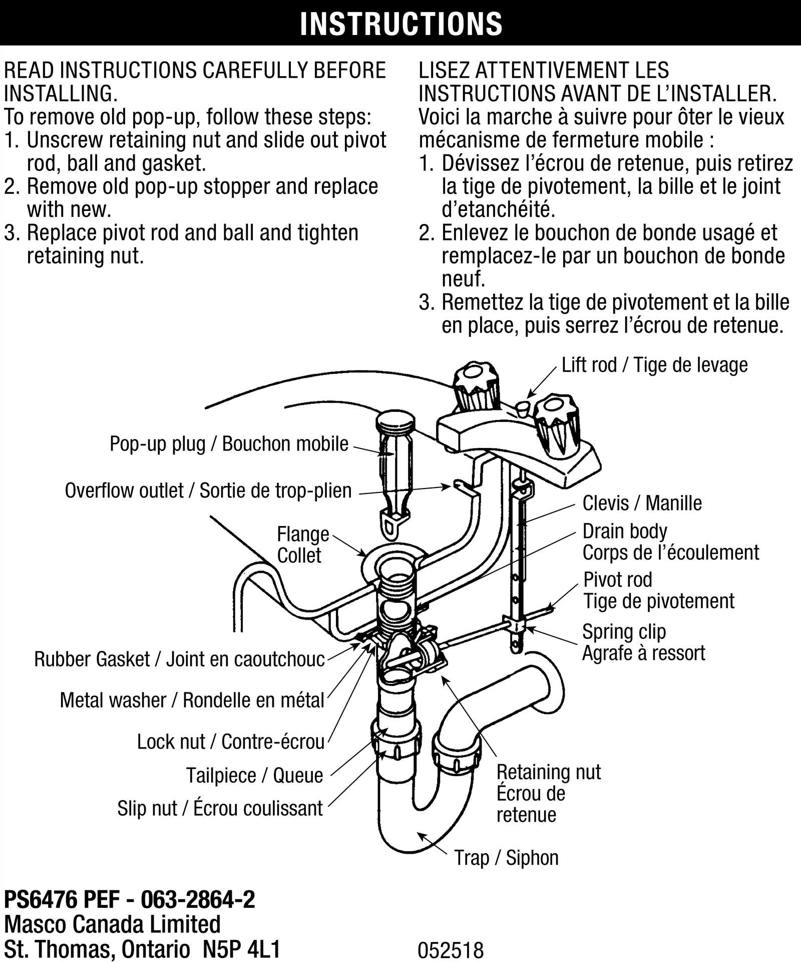 sink stopper parts diagram
