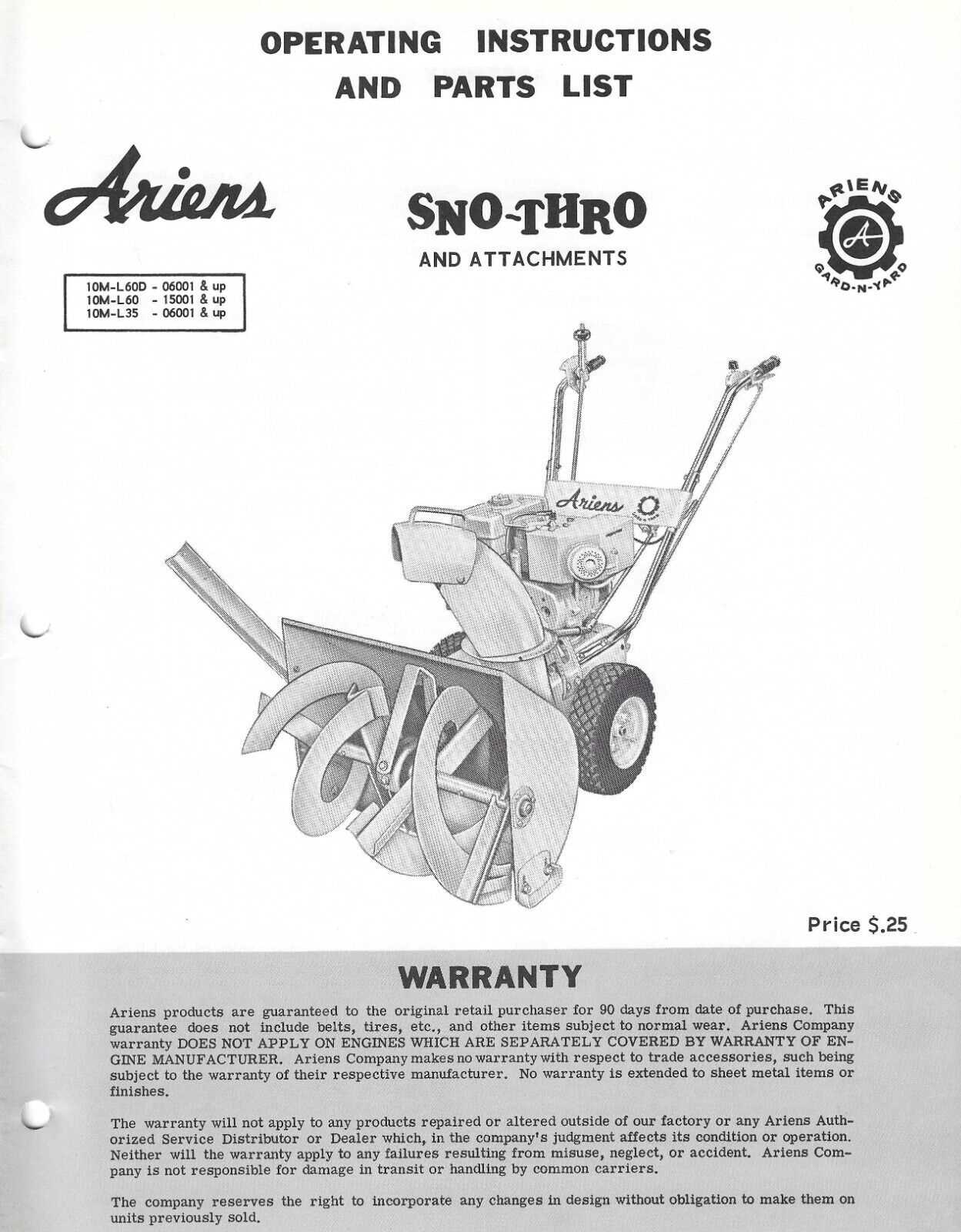 snow blower ariens snowblower parts diagram