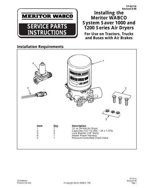 wabco air compressor parts diagram