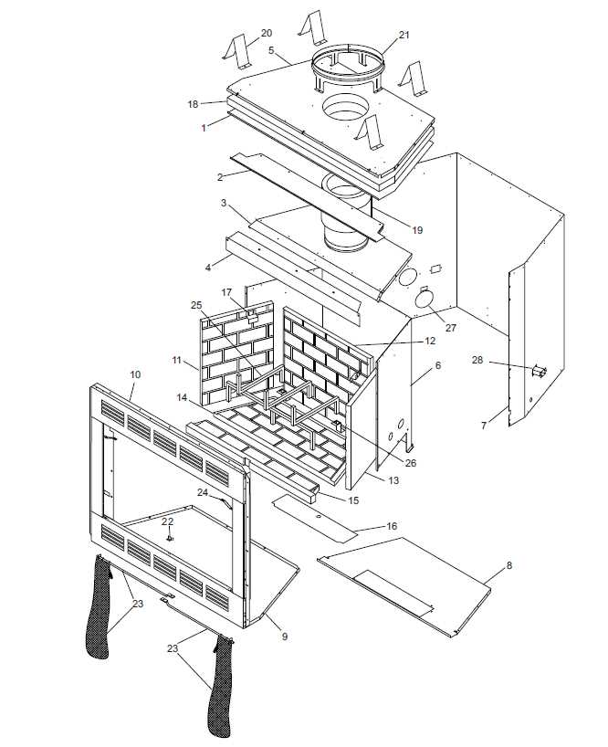 wood fireplace parts diagram