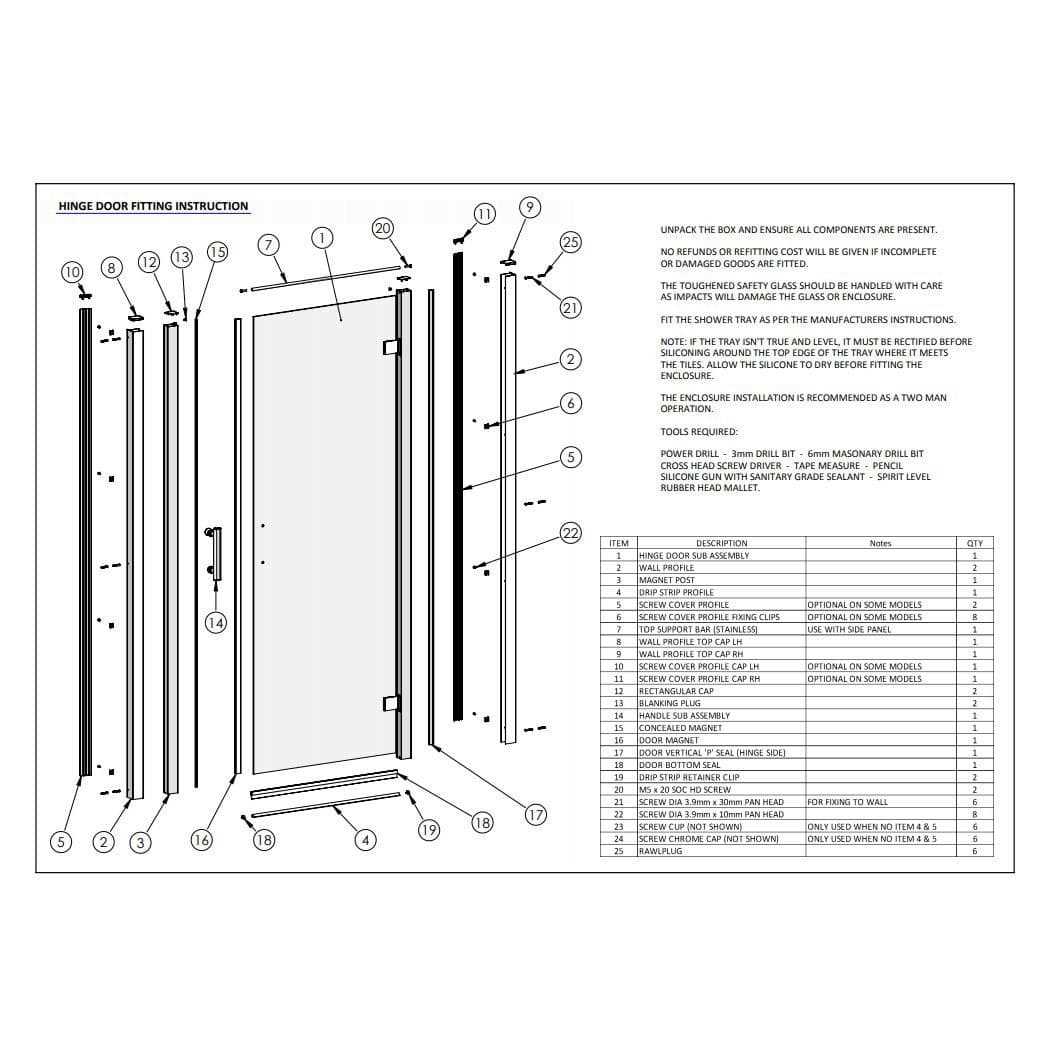 replacement shower door parts diagram