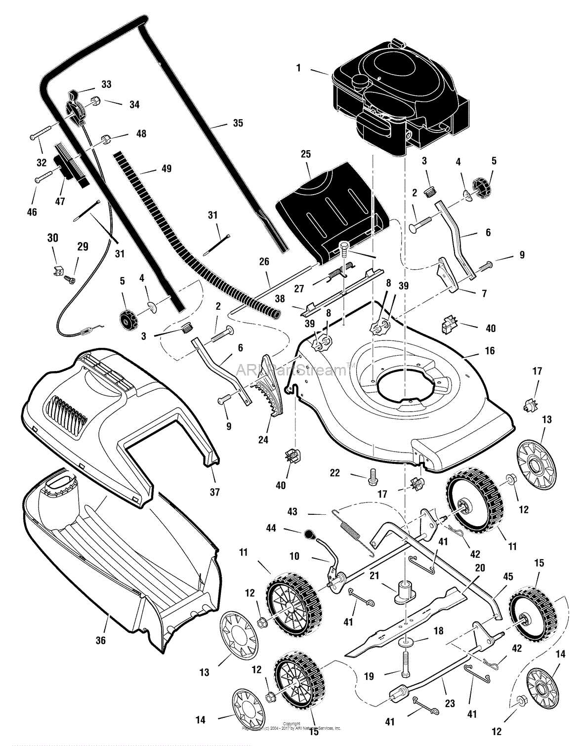 push lawn mower parts diagram