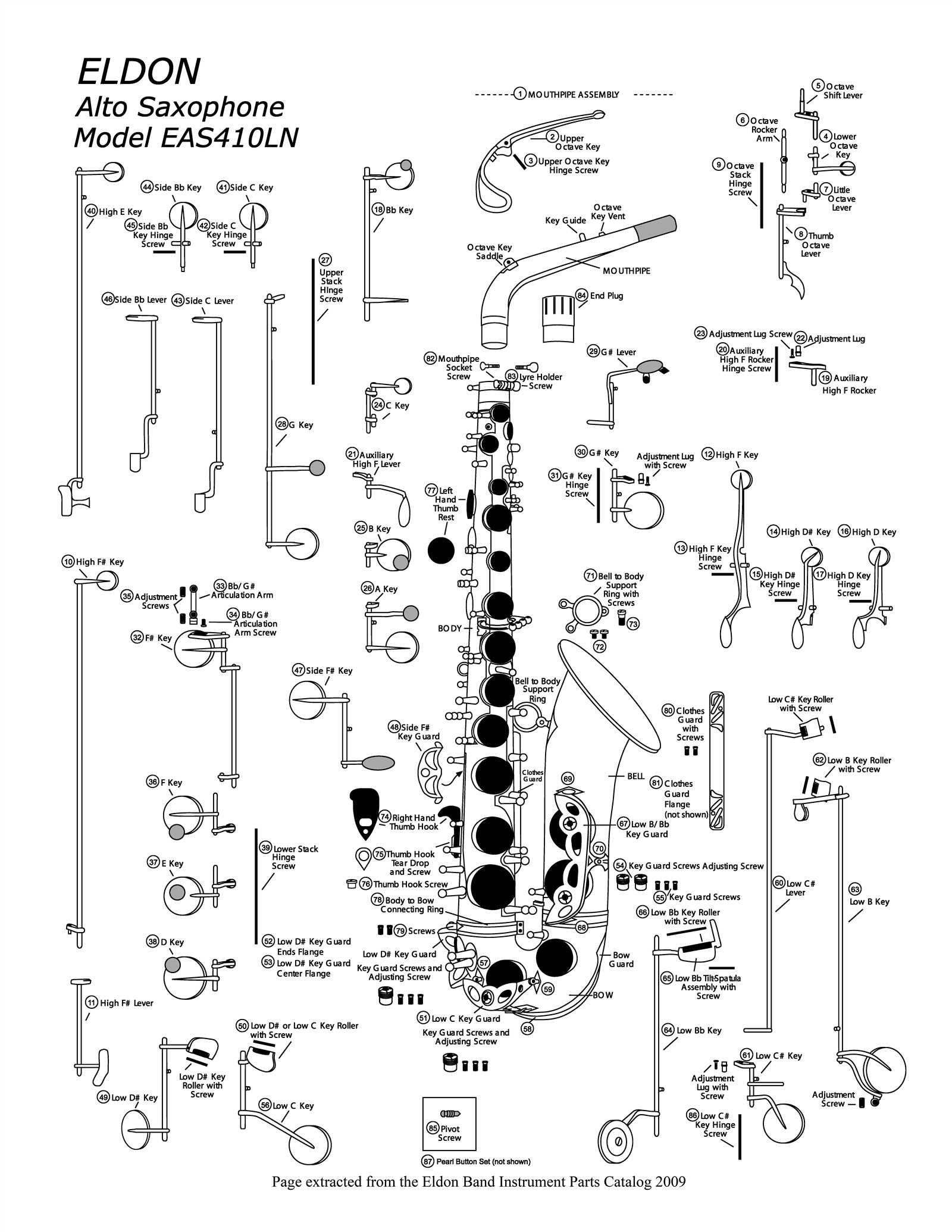 tenor sax parts diagram