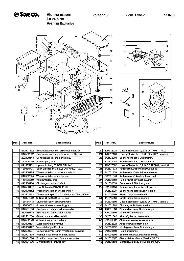 saeco vienna parts diagram