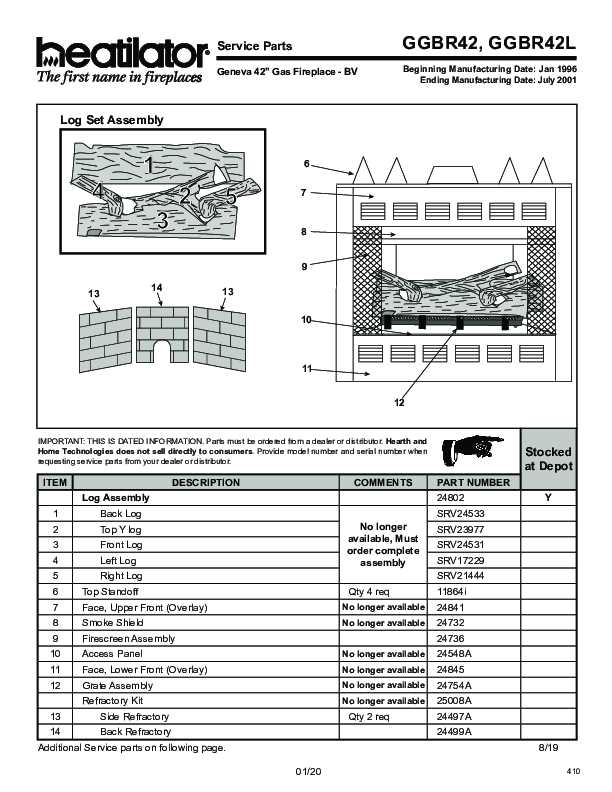 wood fireplace parts diagram