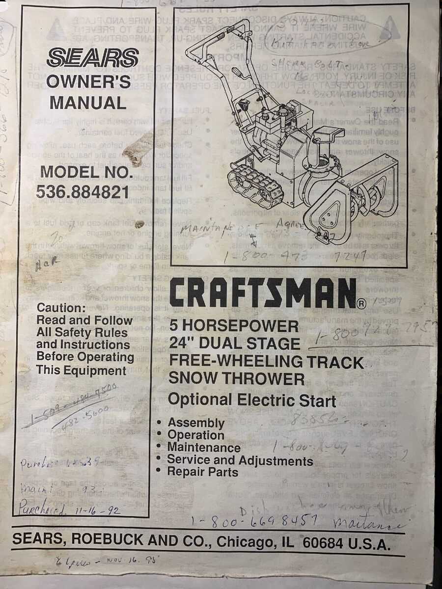 sears craftsman snowblower parts diagram