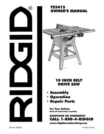 ridgid table saw parts diagram