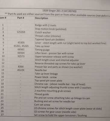 singer 201 2 parts diagram