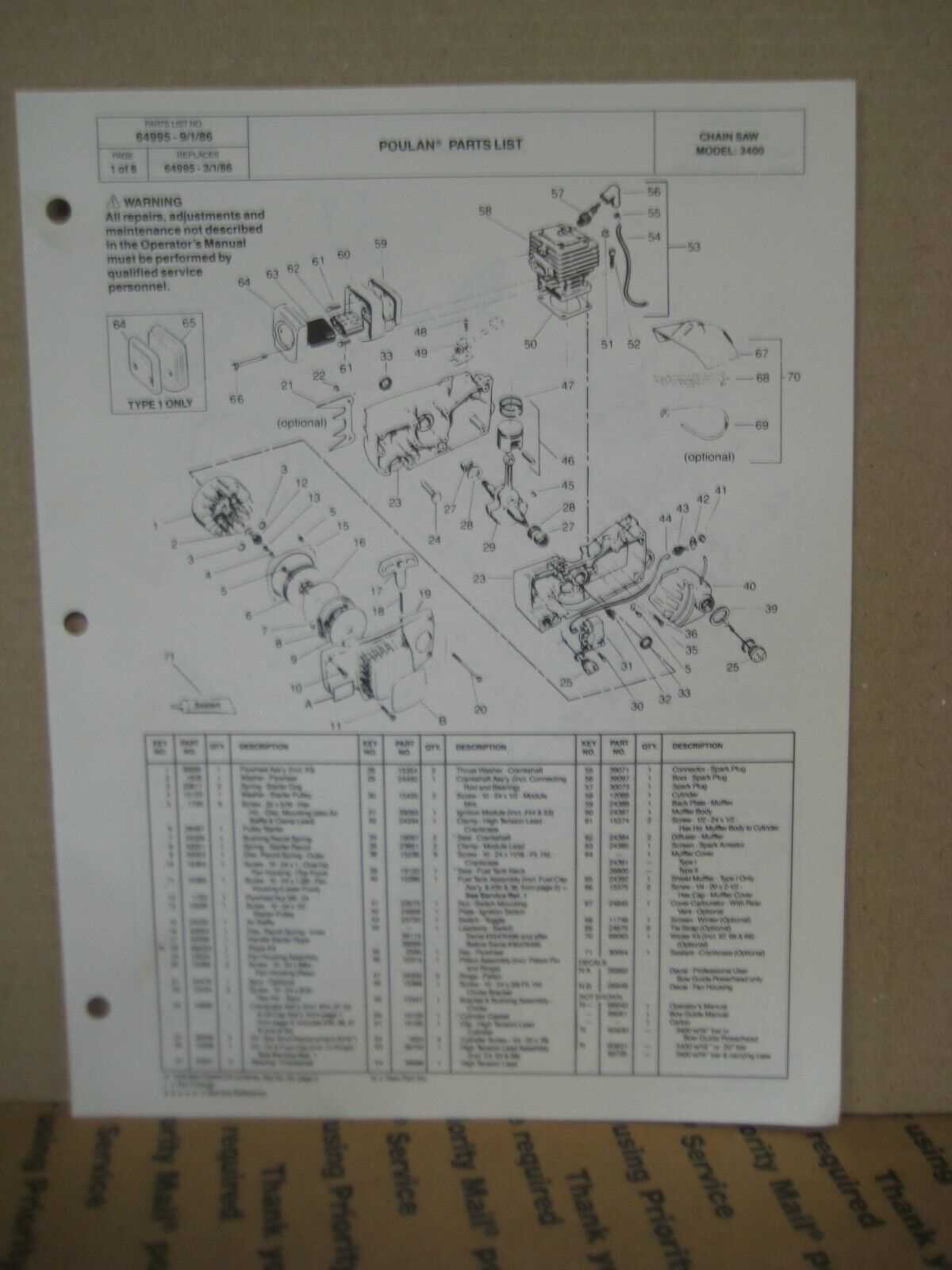 poulan 3400 parts diagram