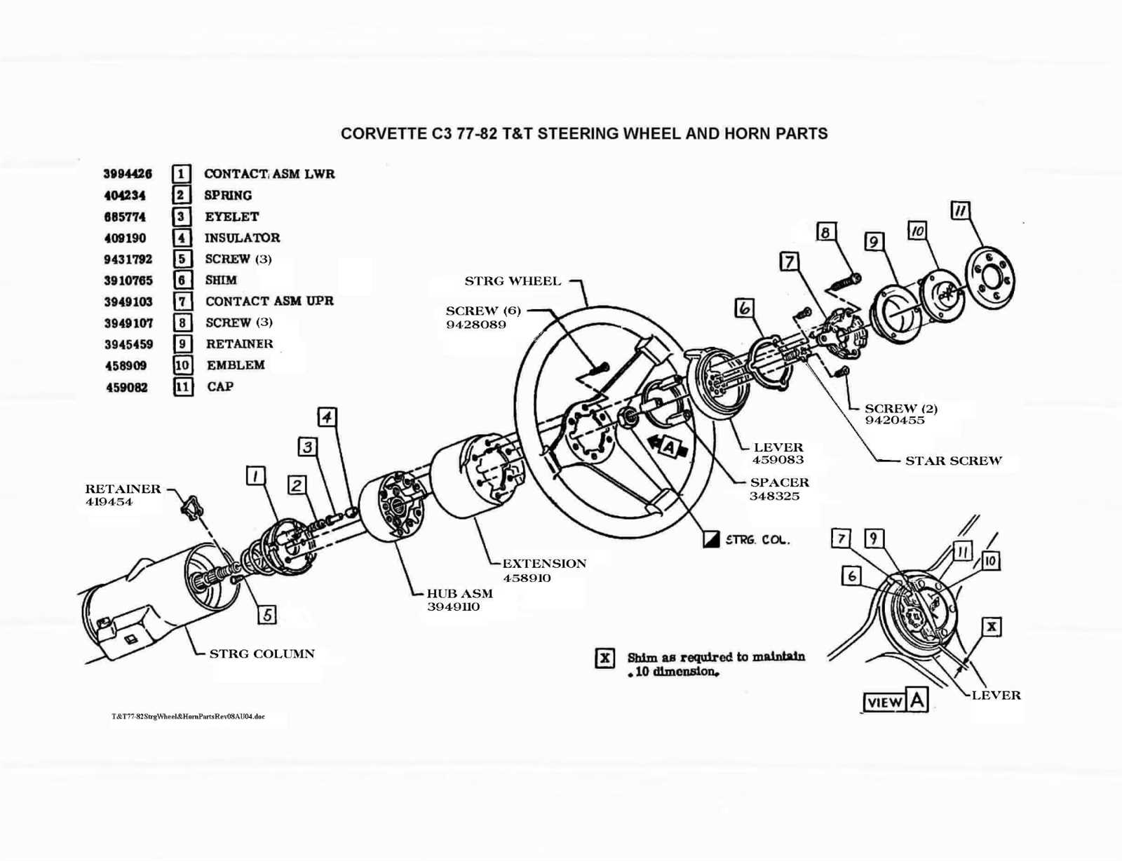 steering column parts diagram