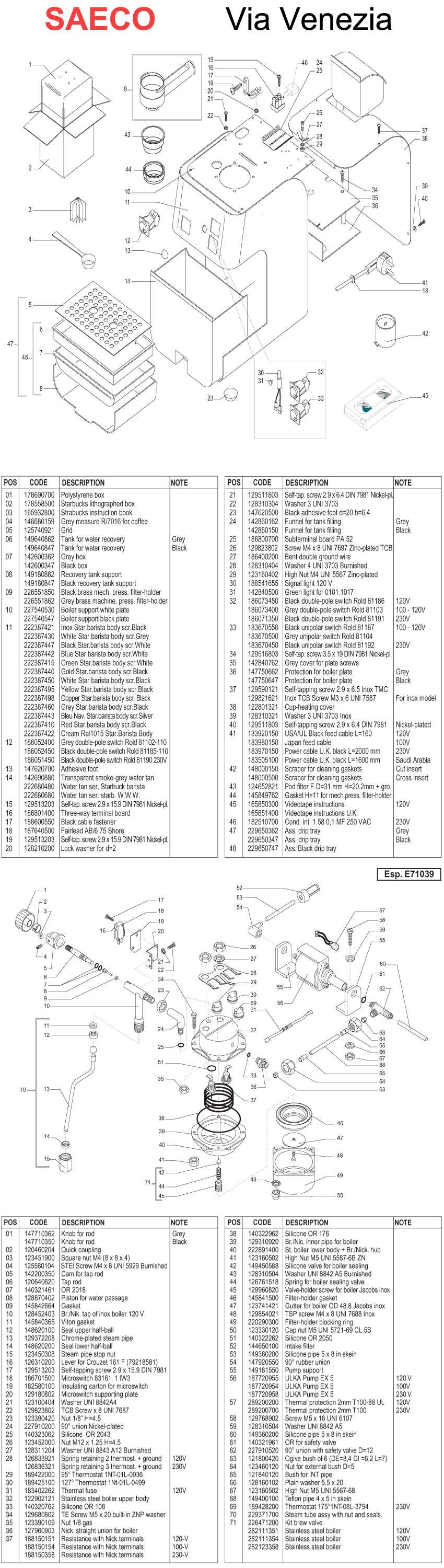 saeco via venezia parts diagram