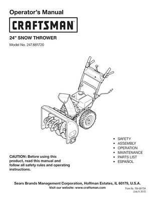 sears craftsman snowblower parts diagram