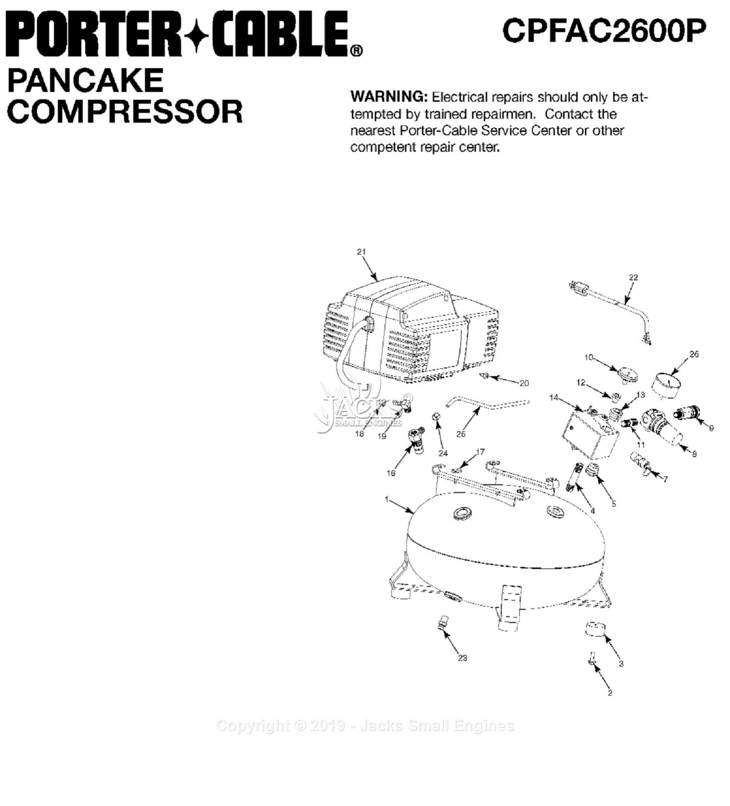 porter cable air compressor parts diagram