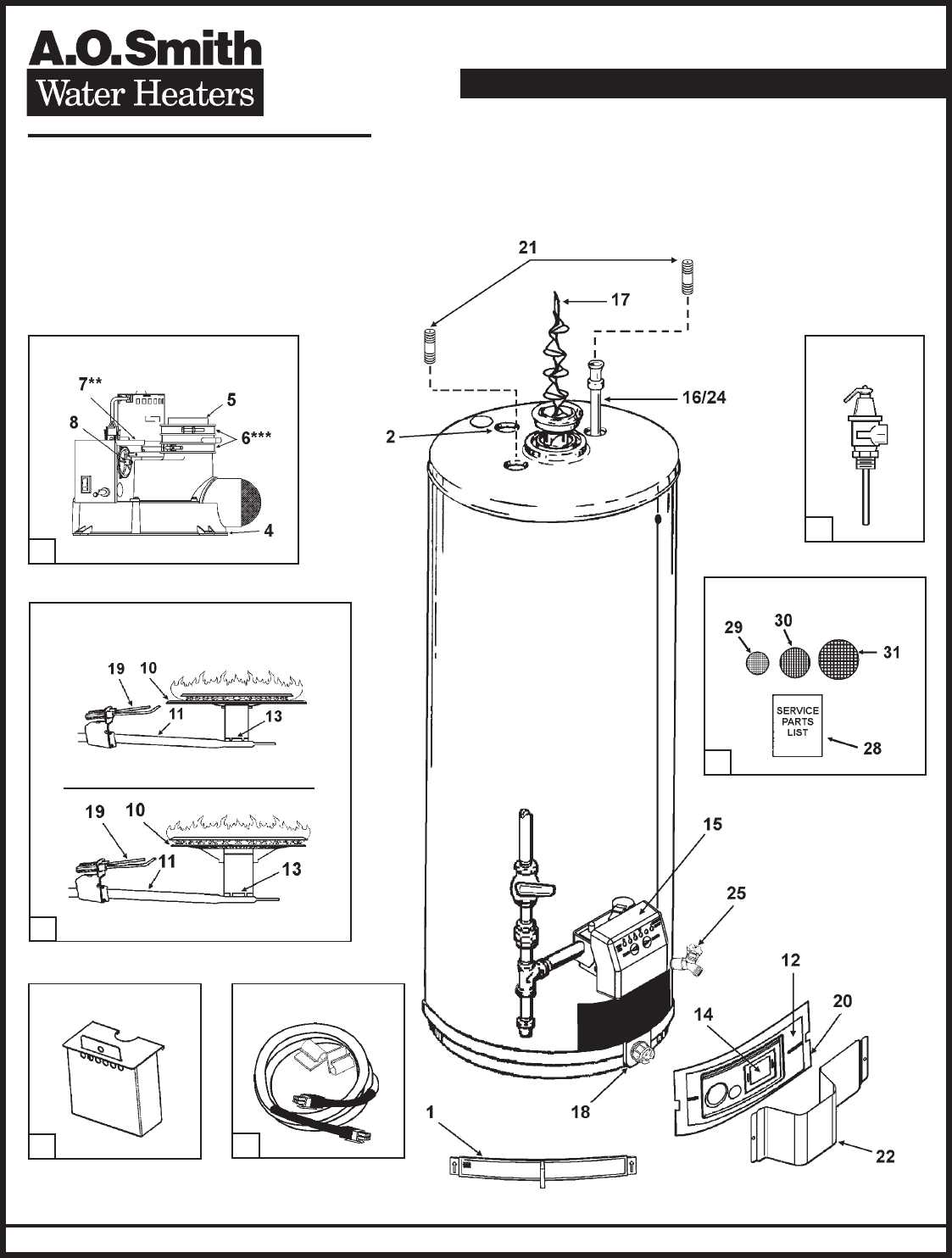 parts of water heater diagram