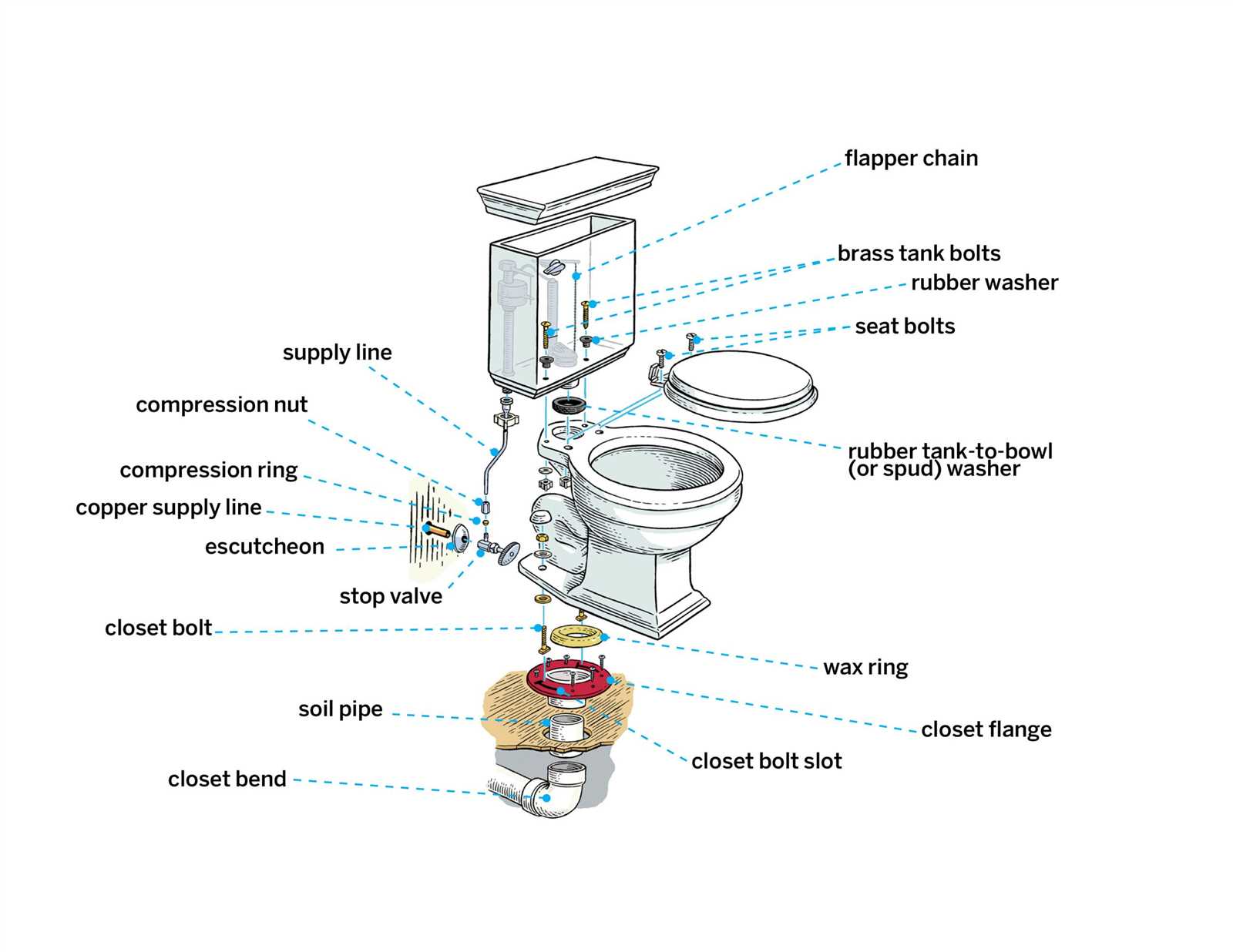 toilet drain parts diagram