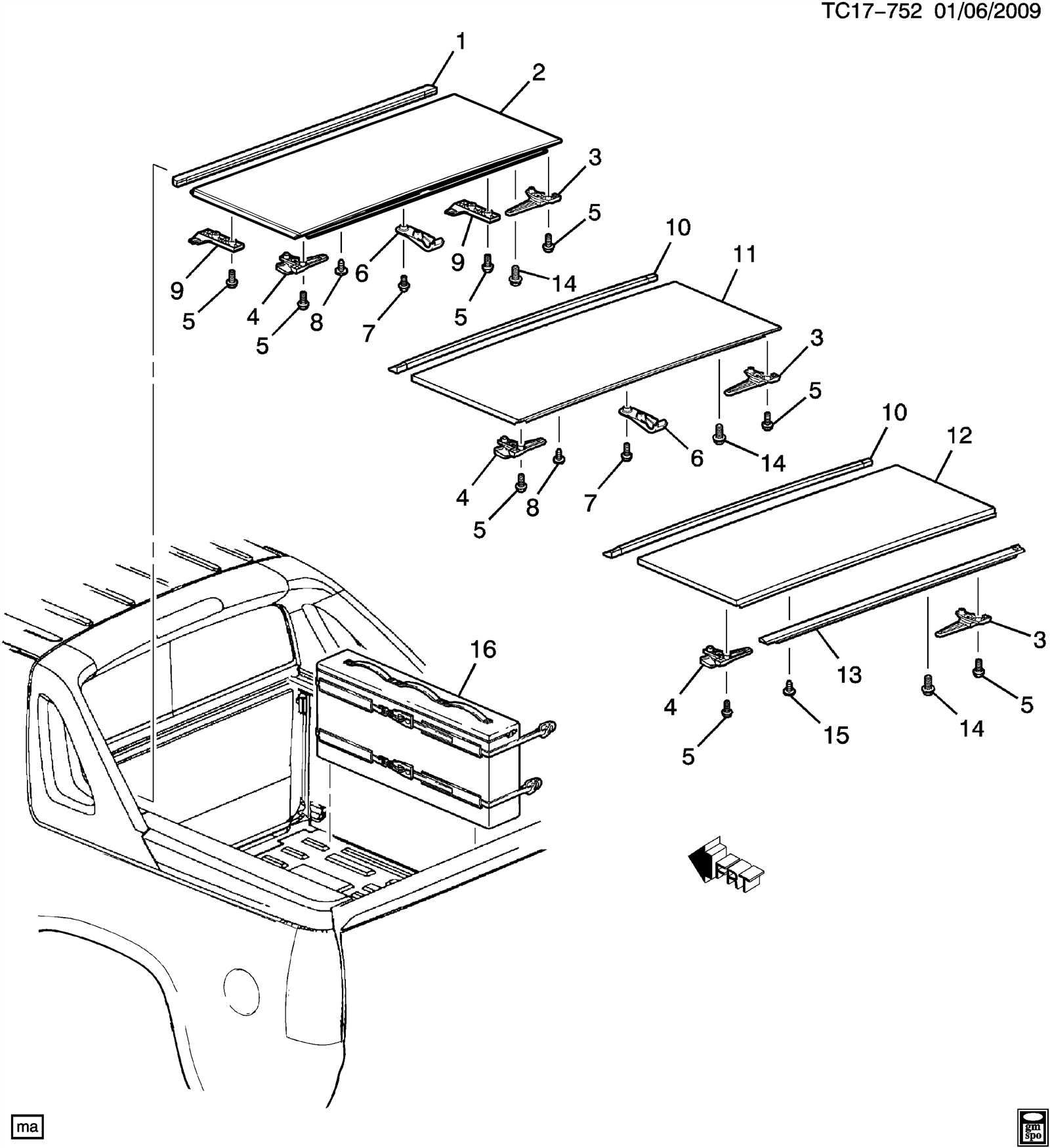 tonneau cover parts diagram