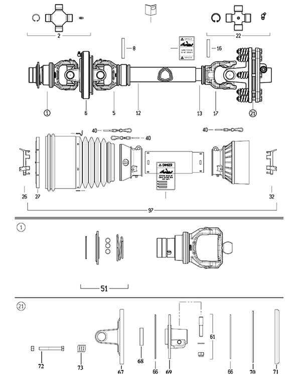 pto shaft parts diagram