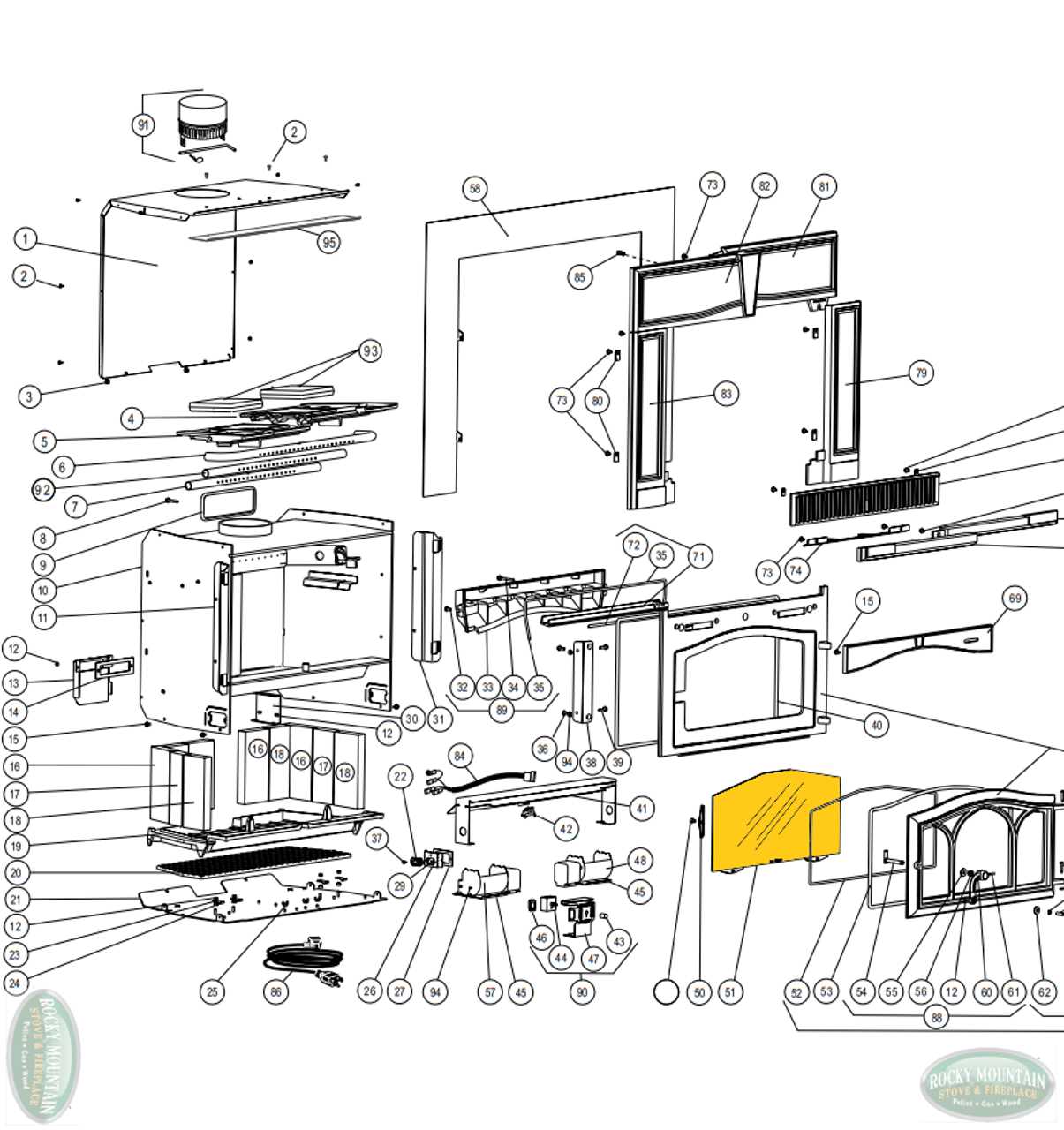 wood fireplace parts diagram