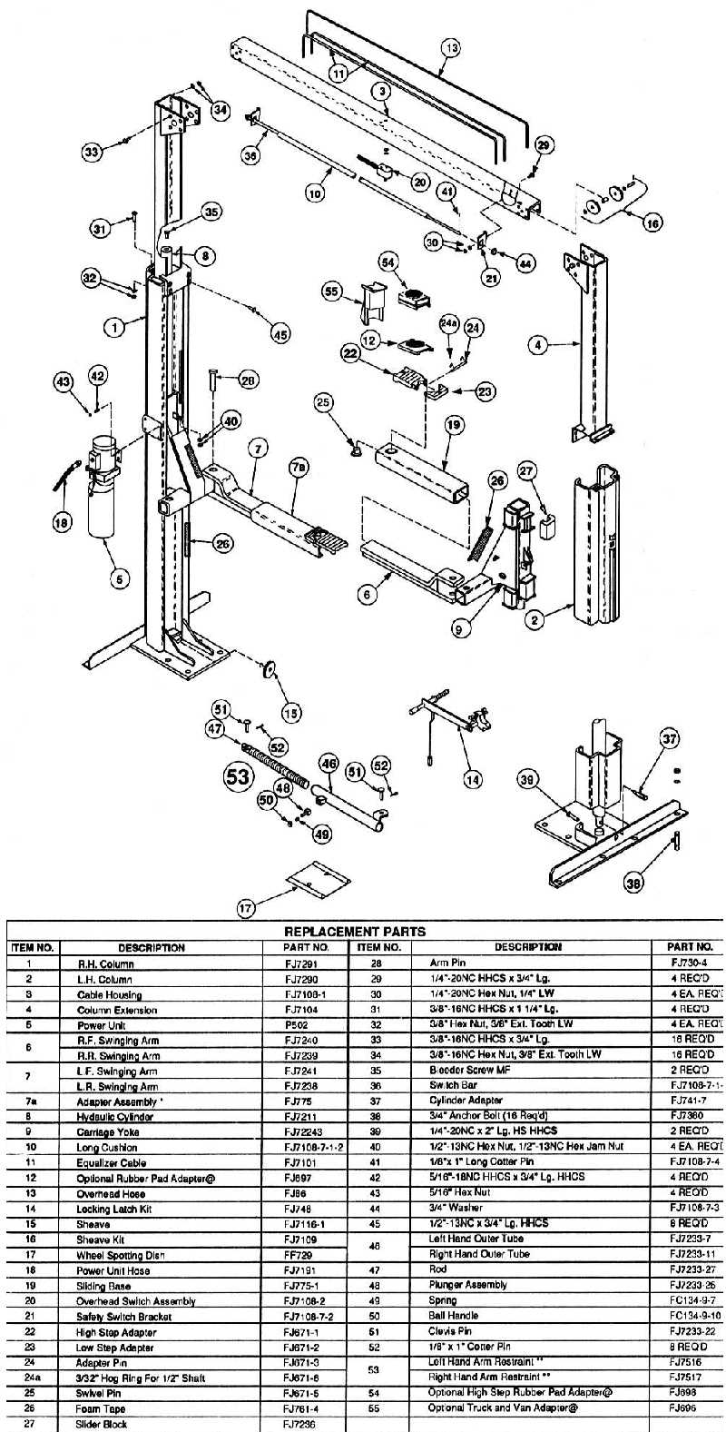 rotary lift parts diagram