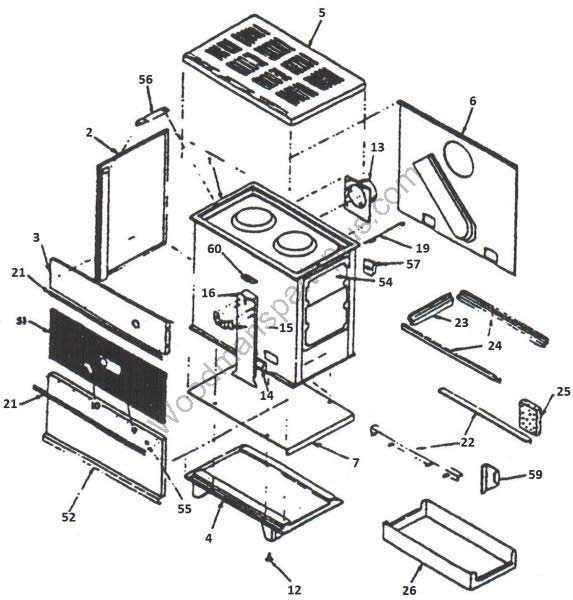 parts of a wood stove diagram