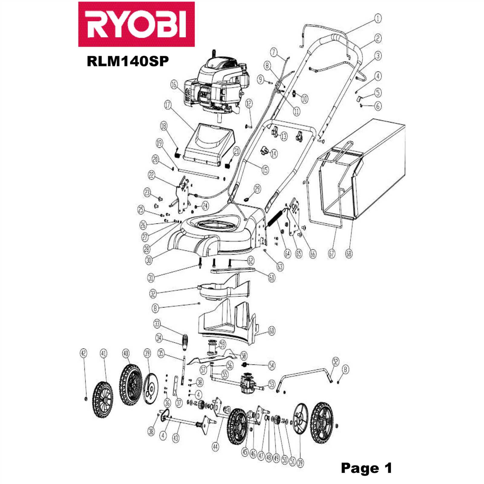 ryobi mower parts diagram