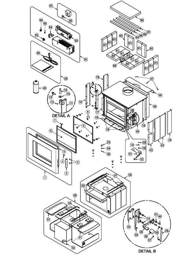 parts of a wood stove diagram