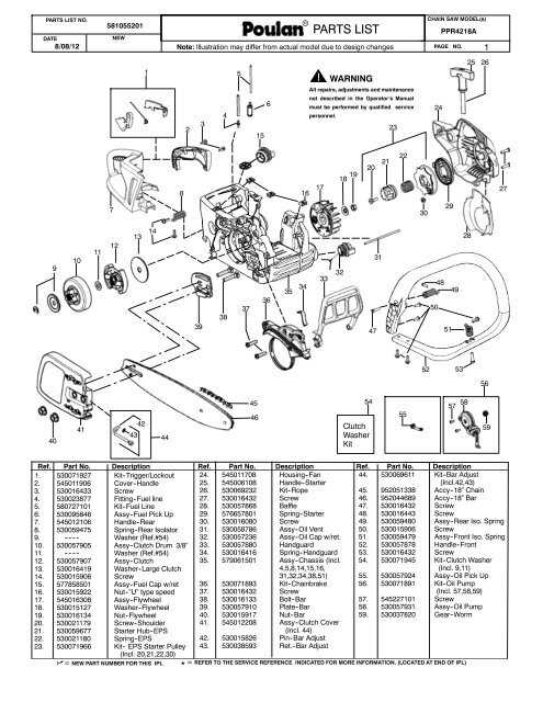 poulan 2150 parts diagram