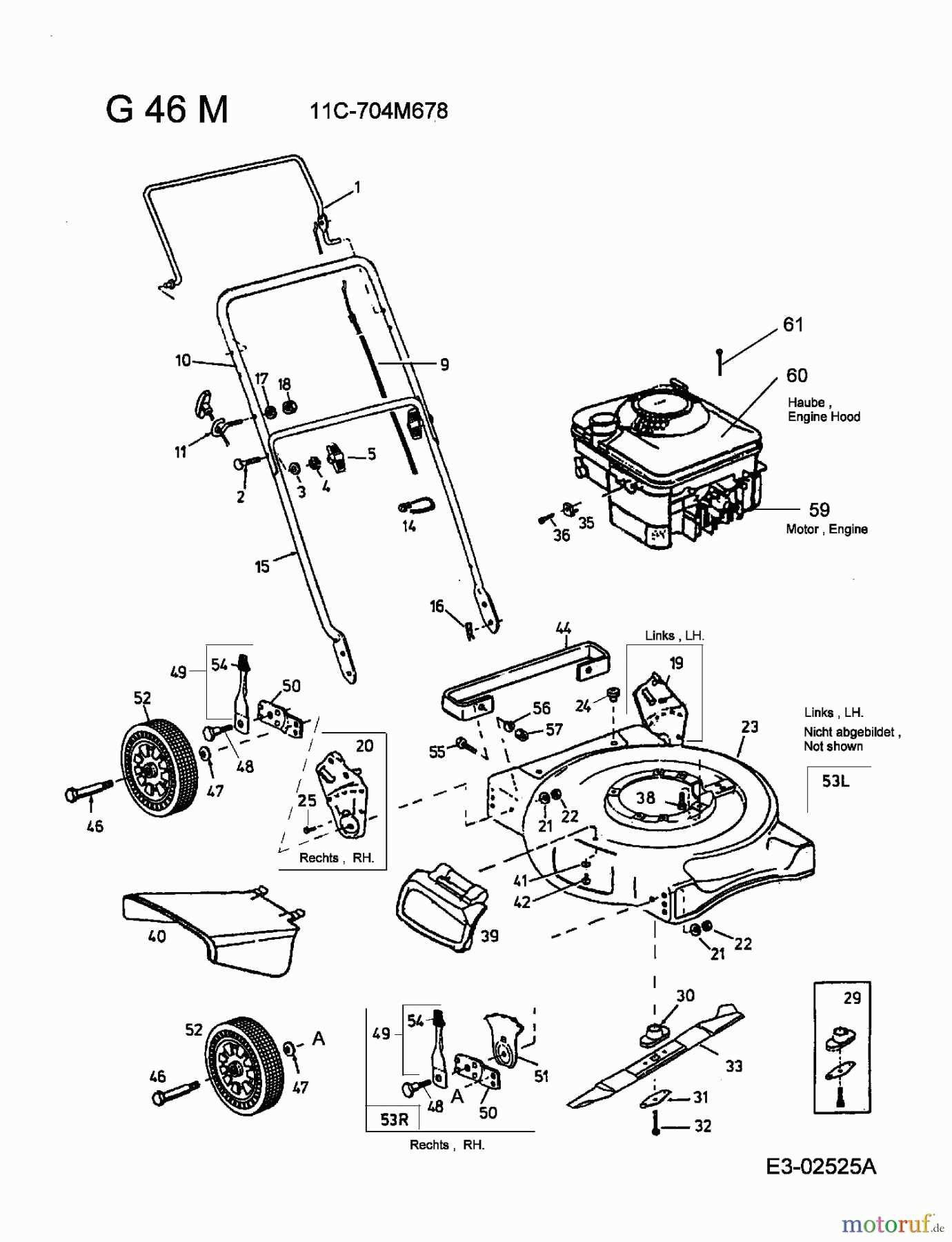 push mower yard machine lawn mower parts diagram