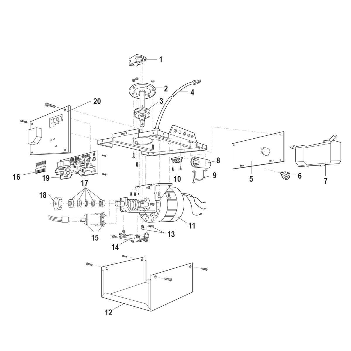 parts of garage door opener diagram