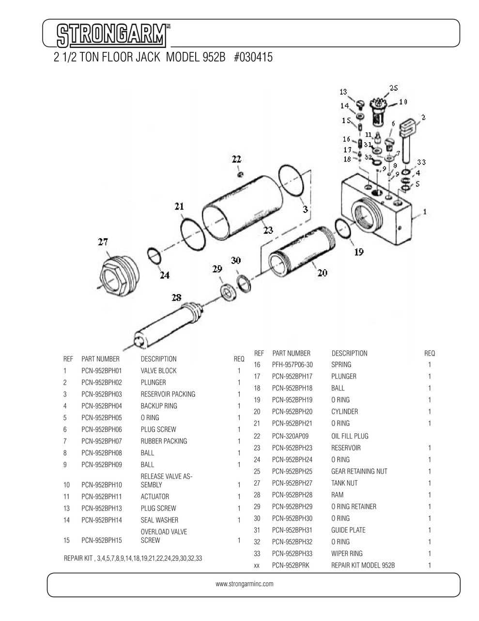 strongarm floor jack parts diagram