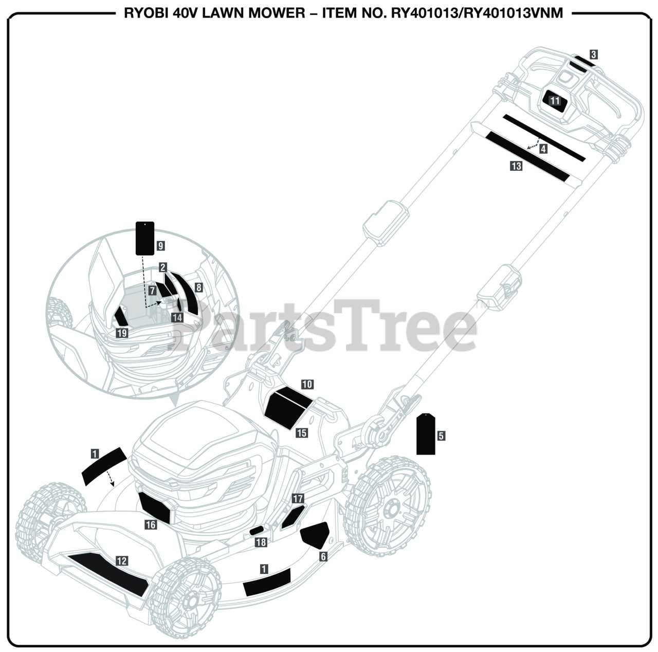 ryobi 40v ryobi lawn mower parts diagram