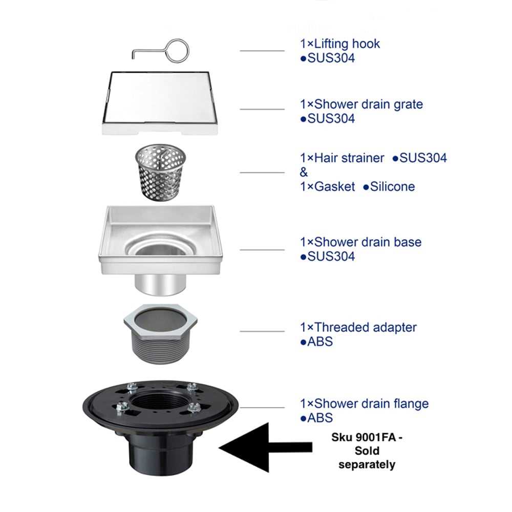 shower drain parts diagram