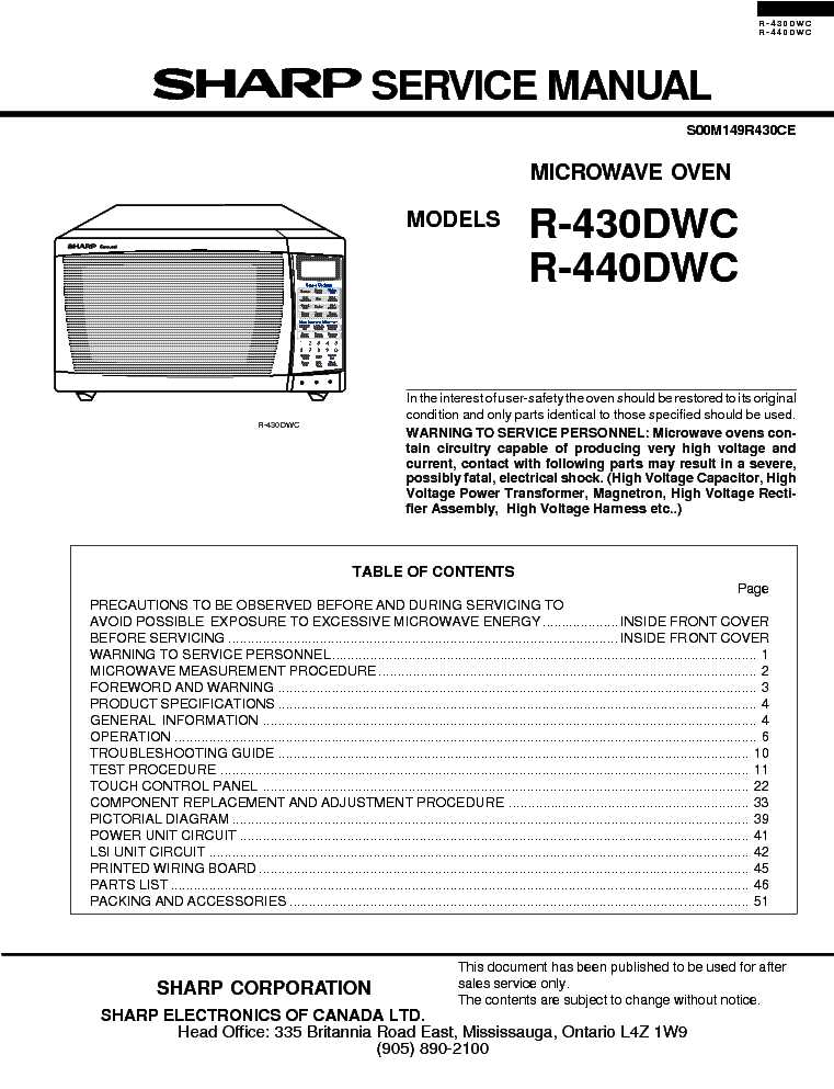 sharp carousel microwave parts diagram