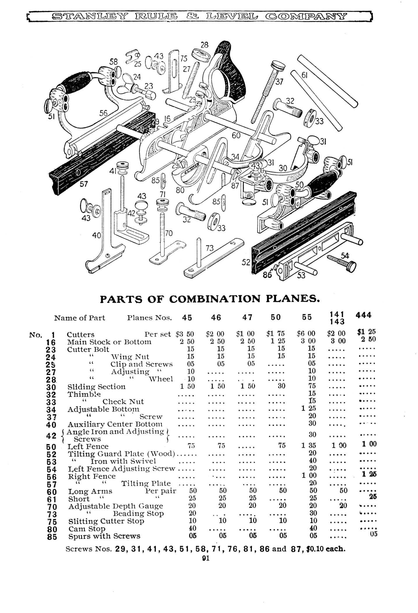 stanley 45 plane parts diagram