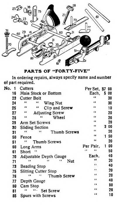 stanley 45 plane parts diagram