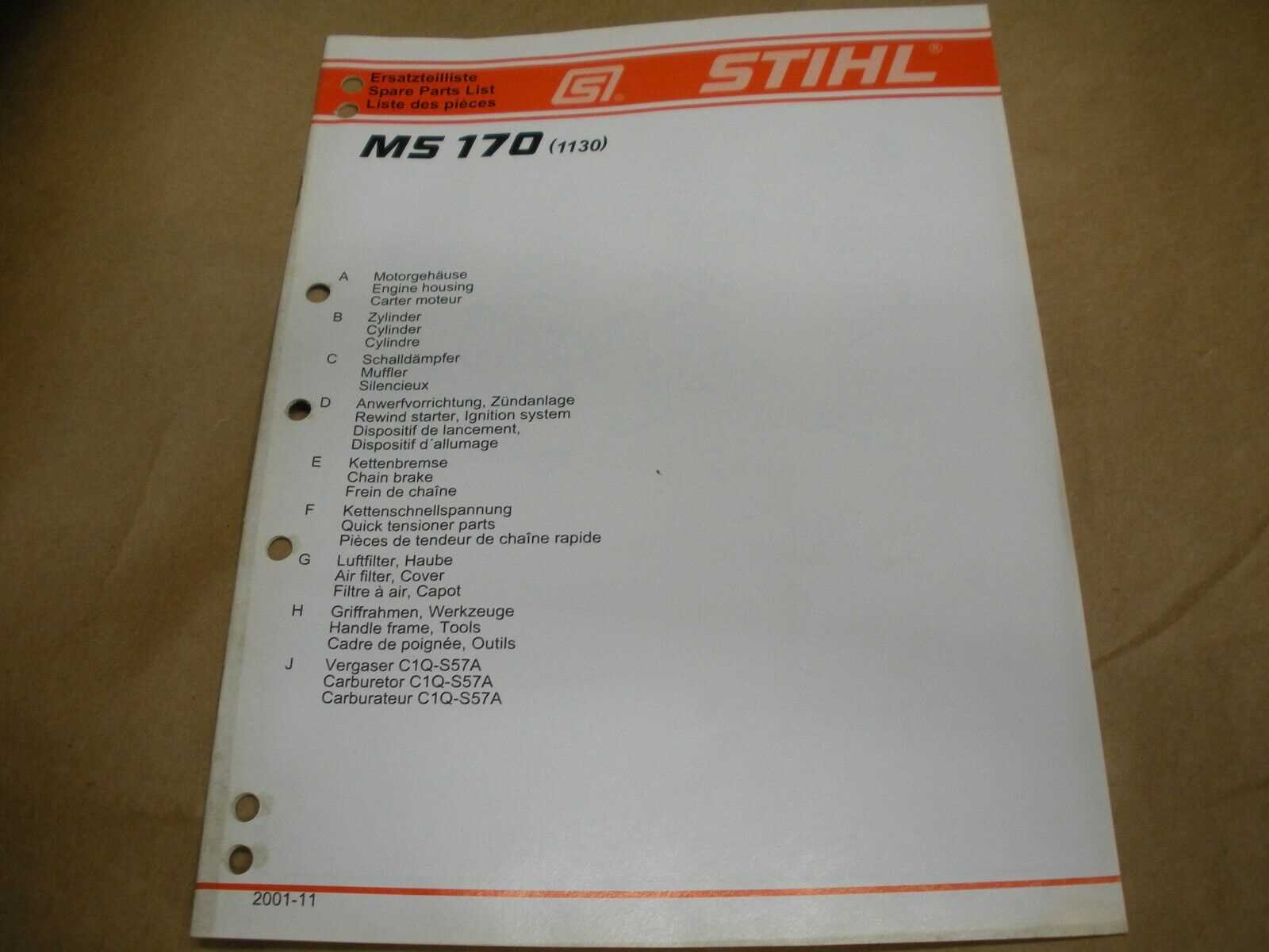 stihl ms170 chainsaw parts diagram