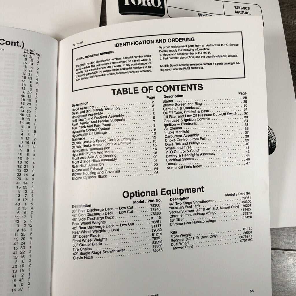 toro wheel horse 520h parts diagram