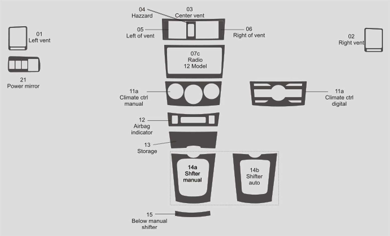 toyota corolla interior parts diagram