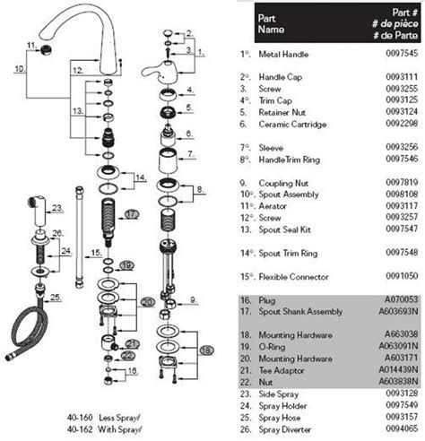 two handle kitchen faucet parts diagram