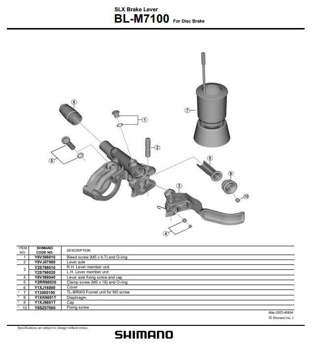 shimano disc brake parts diagram